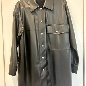 ZARA Black Faux Leather Oversized Shacket Snap Button Jacket